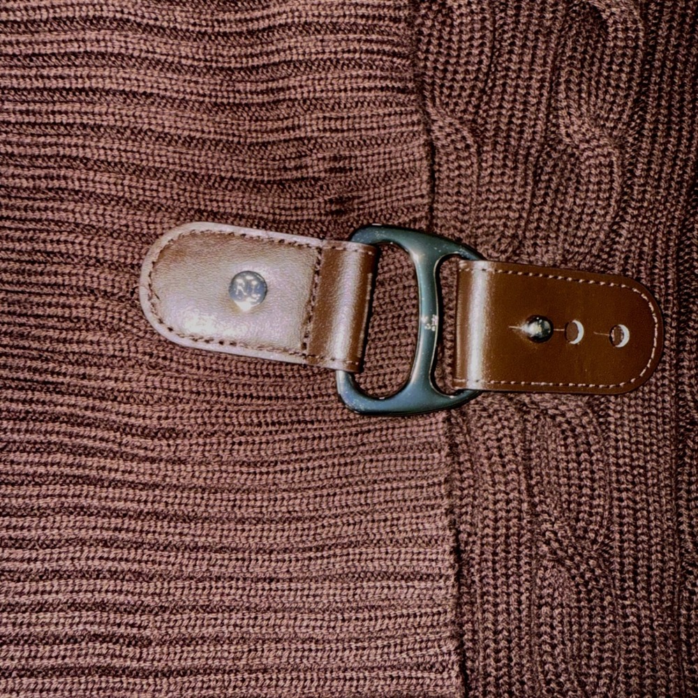 Lauren Ralph Lauren Cardigan Wrap Womens Large Brown Cable Knit Buckle Shawl - Picture 7 of 13